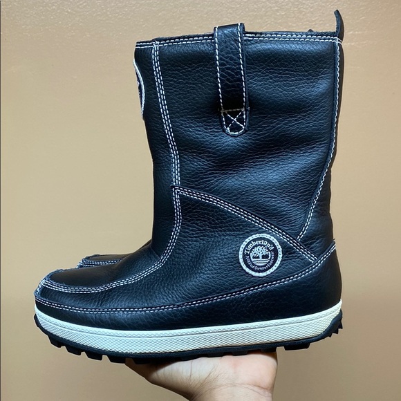 Timberland Genuine Leather Fleece Lined Black White Cream Boots Size 6M - Picture 3 of 16